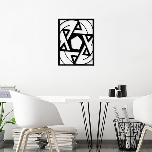 GlintHome Black Metal Wall Art - Minimalist 3D Textured Abstract Six-pointed Star Sculptures Wall Art for Office Living Room Garden Bedroom Bathroom Home Decor - color: Black-011, size: Small