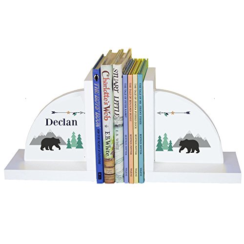 My Bambino Personalized Bookends Custom White Wood Book Ends for Children's Books | Baby Shower & Nursery Gift (Mountain Bear) - color: Mountain Bear