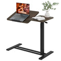 Adjustable Overbed Bedside Table with Wheels, Pneumatic Tilting Desktop Mobile Standing Desk, Rolling Laptop Desk for Bed, Sofa, or Hospital Use, (31.6" W x 15.7" D, Mahogany)