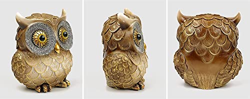 Garwor Retro Owl Statue for Home Decor, 4.2" Vintage Gold Resin Owl Figurine with Artistic Raised Feathers, Cute Mini Bird Sculpture for Bookshelf Desk Shelf Decoration, Gift for Owl Lovers - color: Retro Gold, size: Small