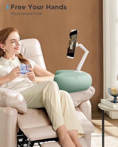 SAIJI Tablet Pillow Stand for Bed – iPad & Kindle Holder with Flexible Dual Axis Arm & Microbead Cushion, 360° Adjustable Lap Beanbag Phone Holder Fits Devices with 4.7"–15.6" Screens (Cyan) - color: Cyan