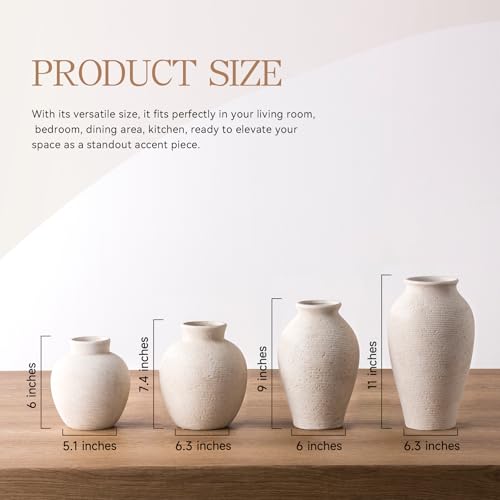 Vanselia Ceramic Flower Vase Home Decor - Large Farmhouse Table Vases Rustic Vintage Living Room Kitchen Bedroom Decorations for House Book Shelf Office Coffee Desk Dining Fireplace (9" Rustic) - color: Rustic-9"