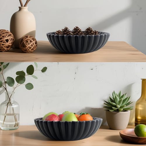 Large Modern Decorative Ruffle Bowl for Home Decor Fruit Bowl Organic Catch All Key Kitchen Entryway Shelf Coffee Table,Black - color: Black