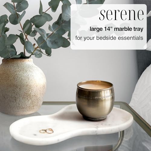 Large Curved Edge Marble Tray 14" x 7.8" – Natural Stone Vanity Tray for Perfume & Jewelry, Elegant White Marble Decor for Bathroom Countertop & Kitchen Counter, Modern Catchall for Keys & Candles