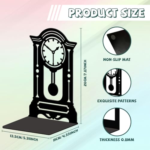 Peacoblue Metal Bookends for Shelves, Modern Decorative Heavy Duty Study Book Ends Stoppers for Office, Desk, Shelf, Room 5.3"x4.3"x7.9" Cast Iron Simple Tall Bookends 1 Pair (Retro Grandfather Clock) - style: Retro Grandfather Clock