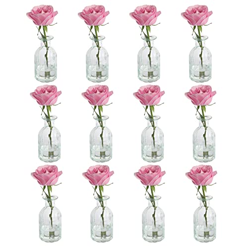 Set of 12 Glass Vases Bud Vases in Bulk, Small Vase for Flowers, Clear Vases Set for Rustic Wedding Decorations, Home Table Flower Decor, Shelf Decor Mini Vases 2.85"X 5.4" - size: 12 Pcs