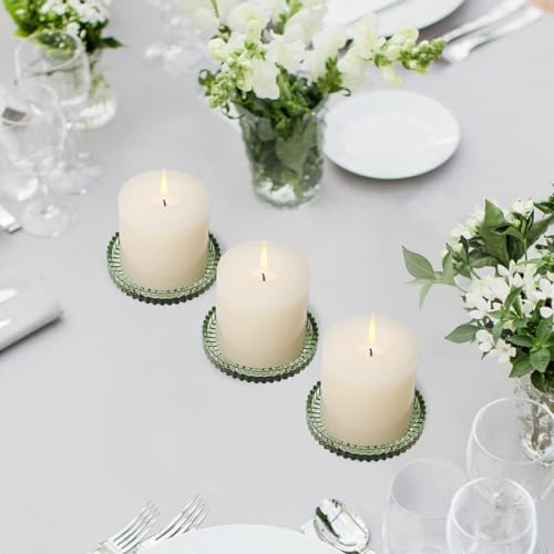 Glass Pillar Candle Holder, 4" Green Candle Plates Set of 3, Glass Candle Holders for Wedding, Party, Holiday, Home Decor, Table Centerpiece - color: Green, size: 3 pcs