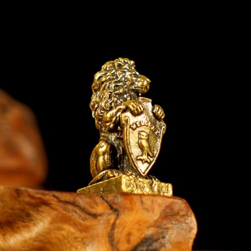 CHOVY Retro Handcrafted Guardian Lion Sculpture - 100% Solid Brass Majestic Lion Holding Ornate Shield Vintage Style Collectible Art Piece for Home & Office | Unique Gift for Mythology Lovers - style: Lion Guardian