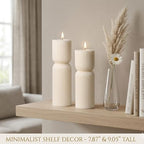 Aesthetic Sandalwood Scented Candles,Ribbed Pillar Candle Set of 2 (7.87" & 9.05" Tall), Natural Soy Wax Minimalist Geometric Decor, Modern Fluted Sculptural Candles for Home,Shelf, Mantel & Gift