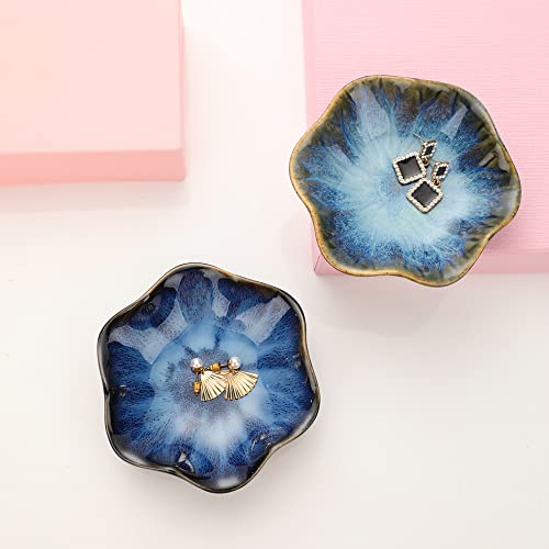 Binoster Gifts for Women Ceramic Jewelry Dish,Leaf Jewelry Tray Key Tray,Small Ring Dish Holder Decorative Jewelry Plate Trinket Dish Catchall Tray Nightstand Decor for Entryway Blue Table Room Decor - color: Blue, size: 4.3 inches
