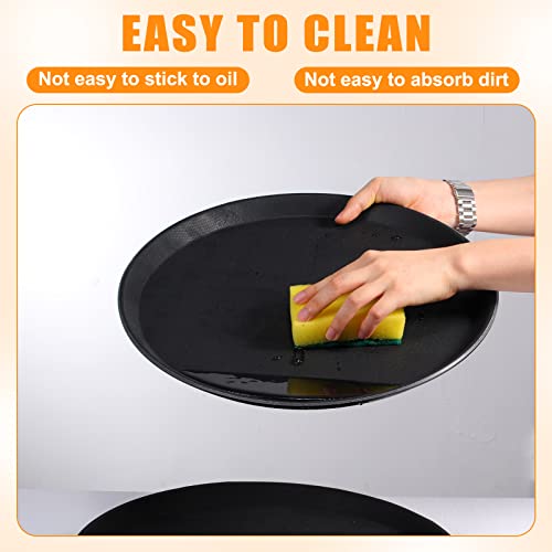 Zopeal 8 Pieces Black Round Restaurant Serving Tray, Plastic Non Slip Surface Food Meals Server Tray with Raised Edges for Home, Kitchen, Restaurant, Cafeteria, Bar (14") - size: 14"