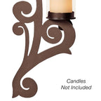 Augustine Scrollwork Bronze Candle Wall Sconce Pair | Metal Designs with Included Hurricane Style Glass Candleholder - color: Bronze