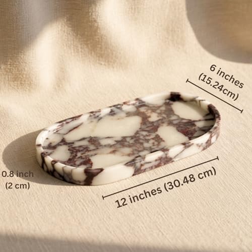 Calacatta Noir Marble Oval Bathroom Vanity Tray – 12”x6” Black Marble Tray for Countertop, Perfume & Jewelry Display | Solid 2cm Thick Luxury Stone Tray - color: Calacatta Noir