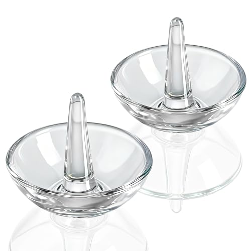 H&D HYALINE & DORA 2 Pack Round Glass Jewelry Dish Jewelry Tray Ring Dish Birthday Holiday Gifts for Women Mom(3.1 Inch) - color: round shaped 3.1in-2pcs
