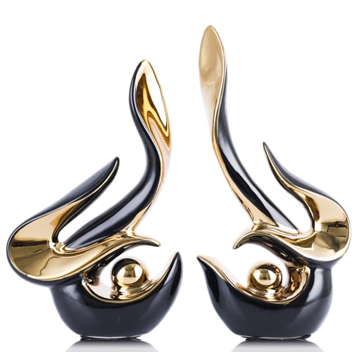 XMGZQ Mid Century Modern Abstract Art Home Decor Accent,Porcelain Statues for Living Room Coffee Table Centerpieces for Dining Room,Ceramic Sculptures and Gold Knick Knacks for TV Stand Decor (Black) - color: Black