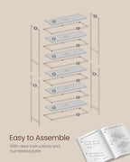 VASAGLE Bookcase, 6-Tier Bookshelf, Slim Shelving Unit for Bedroom, Bathroom, Home Office, Tempered Glass, Steel Frame, Metallic Gold ULGT503A01 - color: Metallic Gold, size: 6 Tiers (31.5"W x 69.8"H)