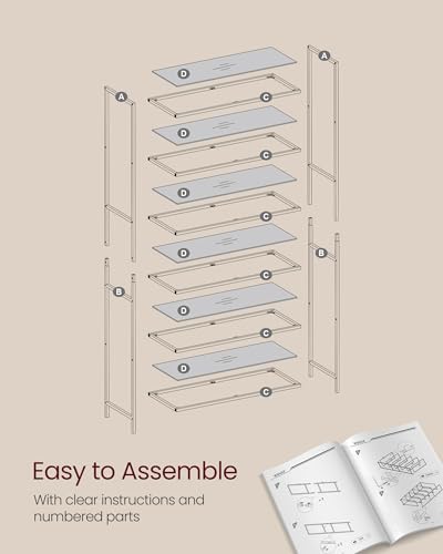 VASAGLE Bookcase, 6-Tier Bookshelf, Slim Shelving Unit for Bedroom, Bathroom, Home Office, Tempered Glass, Steel Frame, Metallic Gold ULGT503A01 - color: Metallic Gold, size: 6 Tiers (31.5"W x 69.8"H)