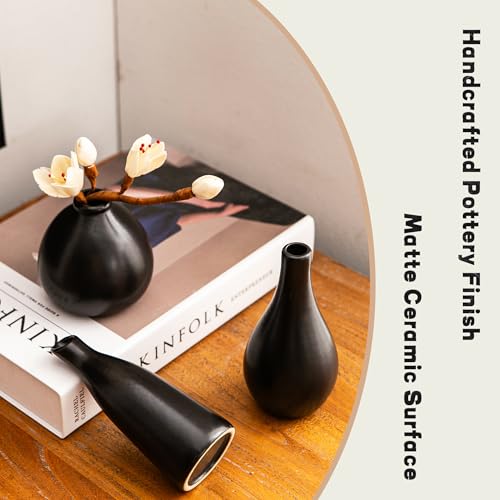 Ceramic Bud Vases, Black Mini Vase Set of 11, Small Pottery Vases for Flowers Mini Ceramic Vases for Pampas Grass Vase Bulk for Wedding Table Centerpieces Decoration Boho Home Decor - color: B-black Bud Vases 11pcs