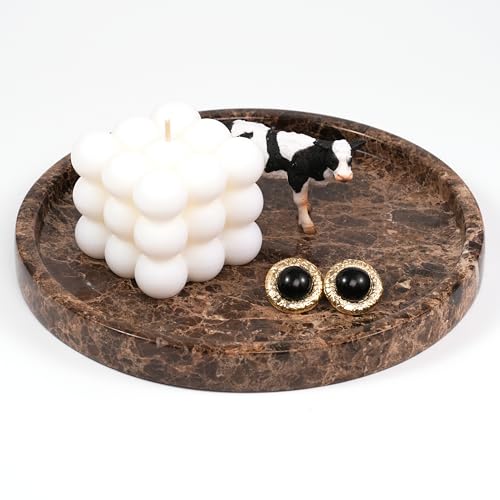 Brown Round Marble Tray - Stone Perfume Plate Decorative Bowl for Nightstand Entryway Coffee Table Decor, Jewelry Trinket Ring Key Purse Holder Dish (7.9 inch) - color: Round-Emperador
