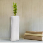 Howard Elliott Collection White Hirst Ceramic Vase for Flowers with Ripple Texture, Abstract Design Decorative Flower Vase for Weddings and Floral Arrangements, Medium, 4 x 4 x 11 Inch - size: 11"L x 4"W