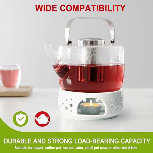 KAYCROWN Teapot Warmer, Ceramic Tea Warmer for Teapot, Tealight Warmer with Tealight Holder for Heating Coffee Milk Tea Warmer, Teapot Heater (White)