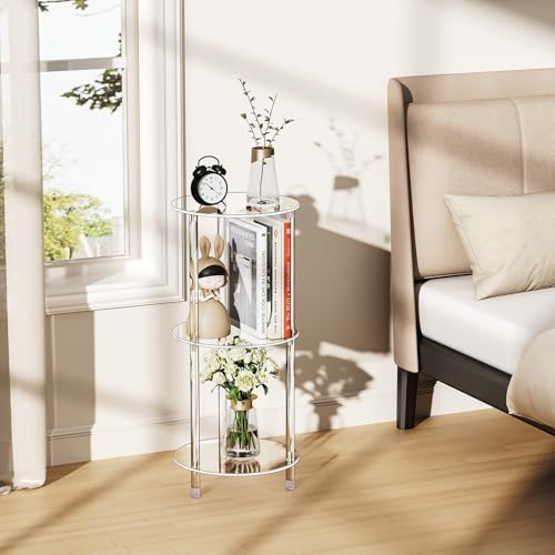 Clear Round Acrylic Side Table Set of 2 for Small Spaces, 11.81" L x 11.81" W x 26.7" H, 3 Tier Small Modern Drink End Table Nightstand, Minimalist Bedside Table for Living Room, Bedroom - size: 3 Tier 2-Pack (26.7"H)