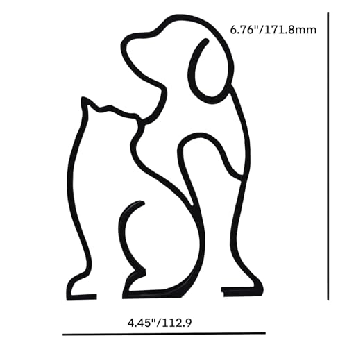 Modern Metal Cat Wall Art Sculpture, Black Minimalist Home Decor, Living Room Wall Decoration (Rely on Cats and Dogs)