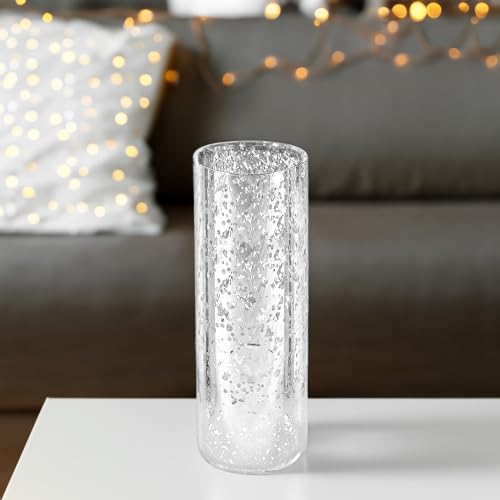 WGVI Hurricane Candle Holder Sleeve, W: 4", Ht: 12", Silver Speckled Glass Cylinder Open Both Ends, Chimney Tube Shade, 1 Piece - size: 4x12"H
