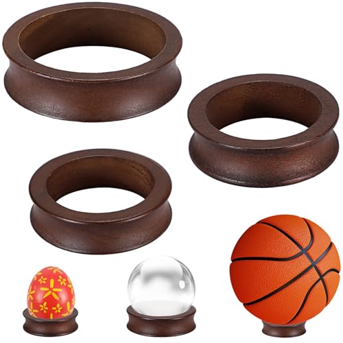 JUXYES Wooden Sphere Holder Display Stand, 12 Pack Mixed Sizes Crystal Ball Stand, Simple Round Display Easel Stands for Decorative Eggs, Crystal Balls, Golf Ball, Stones, Gemstones, Collections - color: Brown, size: (1.2"+1.7"+2.8") - 12 PCS