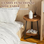 Gadroad Round End Table with Storage Shelf, 2 Tier Farmhouse Side Table Nightstand for Living Room, Bedroom, Wood Tabletop & Black Metal Frame, Brown 15.7 * 15.7 * 23.0inches - color: Brown, style: No Charging Station