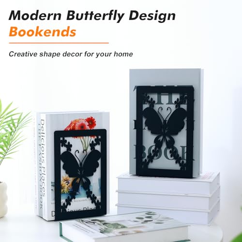 Aertiavty Butterfly Bookends 2 Pcs, Large Heavy Duty Metal Bookends for Shelves, Non-Skid Book Ends Decorative for Heavy Books, Book Holder for Home Office, Morden Book Stopper 7.9"x 4" x 5", 1 Pair - style: Butterfly Style