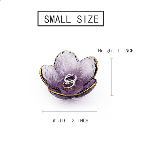 Purple Flower Ring Dish Jewelry Tray, Small Glass Trinket Tray for Rings Earrings, Present for Wife Mom Daughter Women - color: Purple