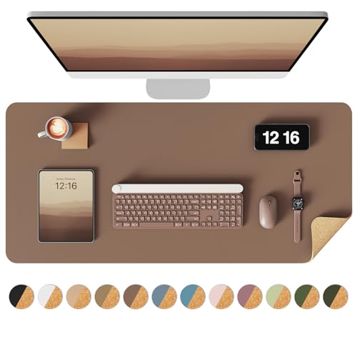 YSAGi Double-Sided Desk Pad, 35.4"x17"Leather Desk Mat, Eco Cork Desk Pad Protector,Large Mouse Pad,Waterproof Desk Blotter for Office/Home(Coffee) - color: Coffee+cork, size: 35.4"x17"