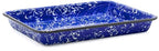 Red Co. 11" x 9" Enamelware Metal Classic 2 Quart Rectangular Serving Tray, Navy Blue Marble/Black Rim - Splatter Design - color: Navy Blue