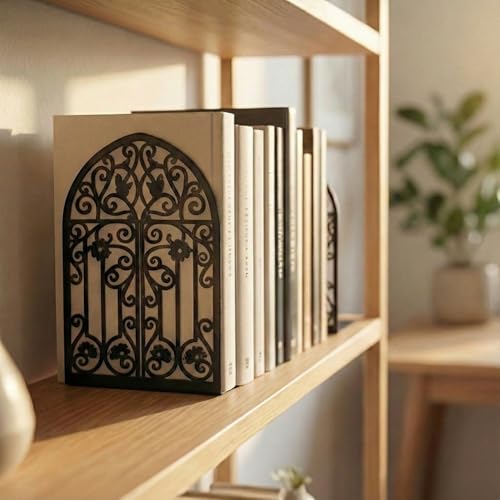 2 Pcs Vintage Door Bookends, Metal Decorative Bookends for Shelves, Heavy Duty Book Holders Suitable for Multiple Scenarios, Black - style: Retro Door
