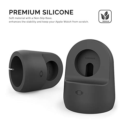 AhaStyle iWatch Stand Silicone Charging Dock Holder for Apple Watch Ultra 3, Ultra 2, Ultra, SE3, SE2, SE, Series 11 10 9 8 7 6 5 4 3 2 1 (49/46/45/44/42/41/40/38mm), Supports Nightstand Mode (Black) - color: Black