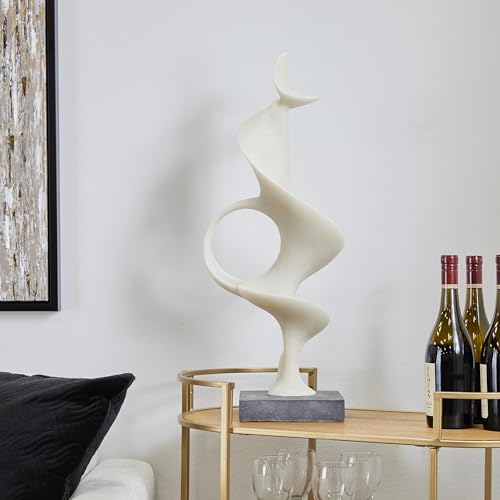 Deco 79 Polystone Abstract Decorative Sculpture Home Decor Statue with Black Base, Accent Figurine 10" x 9" x 28", White