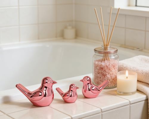 Pink Bird Statue Pair, 2-Pack 3 inch Shiny Accent Small Knick Knacks for Home Office Shelf Desk Coffee Table Decoration - color: Pink