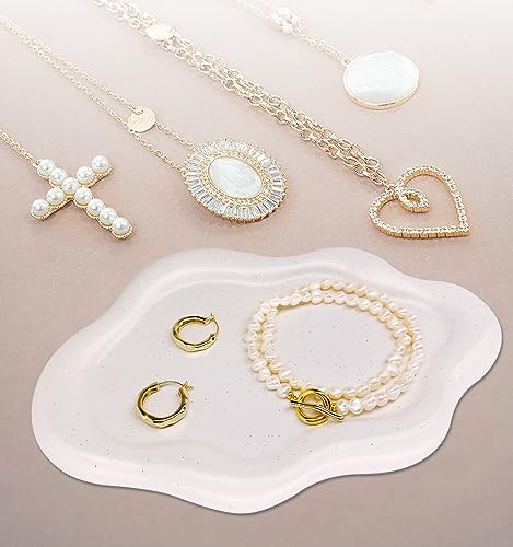 Ceramic Jewelry Dish for Women, Jewelry Tray Trinket Dish, Cloud Tray Jewelry Plate, Watch Keys Tray Ring Dish Holder for Mother's Day/Christmas/Thanksgiving/Birthday Gift, Off-White Spotted - color: Spotted Matte White