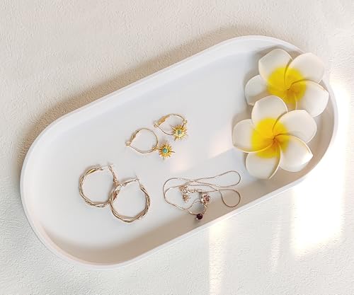 White Small Tray (11.8 inch), Oval Tray for Kitchen Counter, Bathtub Bathroom Vanity Items, Countertop Organizer, Coffee Accessory, Bar, Serving Seasoning, Salt and Pepper, Soap, Perfume. - color: White, size: 11.8" x 5.9" x 1.2"