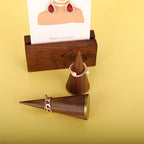 GemeShou wood ring holder for jewelry, 2pcs ring display stand with brass base, walnut ring cone stands for jewelry selling【Ring holder-2pcs】
