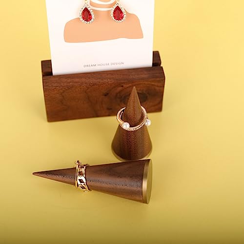 GemeShou wood ring holder for jewelry, 2pcs ring display stand with brass base, walnut ring cone stands for jewelry selling【Ring holder-2pcs】