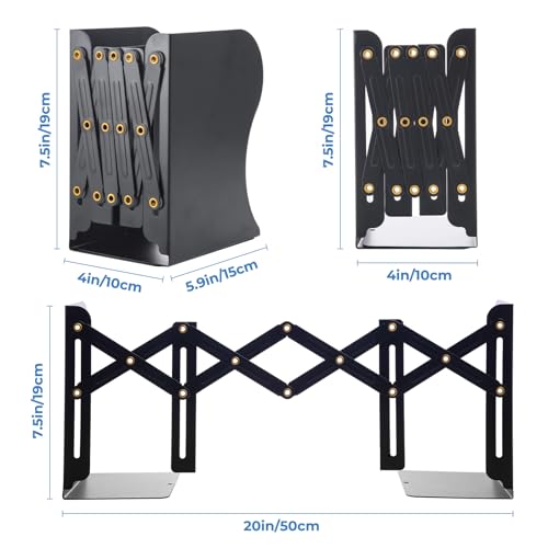 M&G Adjustable Bookends Book Ends for Shelves, Metal Bookend for Heavy Books, Desk Magazine File Organizer Holder Extends up to 20in, Book Stopper for Home, Office, Classroom (Black) - color: Black
