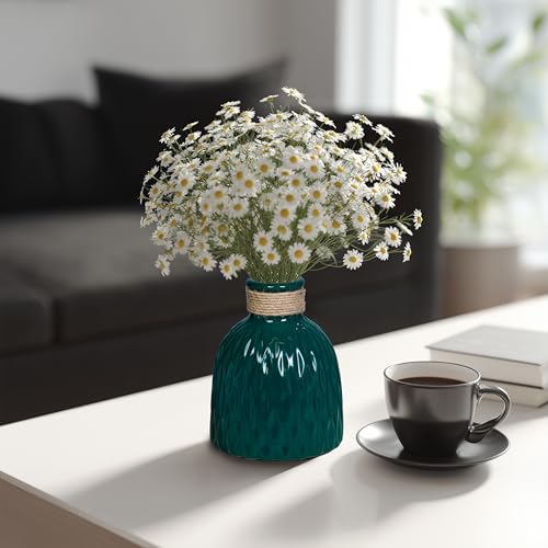 Small Green Vase, Modern Ceramic Vase for Flowers, Green Pottery Decorative Vases for Home Decor, Dining Table, Entryway, Room, Library, Centerpiece, Shelf 6 Inch - color: Dark Green