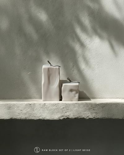 LAWA Raw Block Set of 2 Candle - Beautiful Handmade Pillar Scented Soy Wax Elegant Aesthetic Candle Housewarming Gift Home Room Shelf Decor Idea (Light Beige, Set of 2) - color: Light Beige, size: Set Of 2