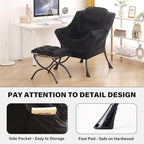 Tiita Lazy Chair with Ottoman, Black Modern Large Accent Chair, Comfy Leisure Sofa Armchair with Ottoman, Reading Chair with Footrest for Bedroom, Living Room, Dorm Rooms, Velvet Black - color: Black