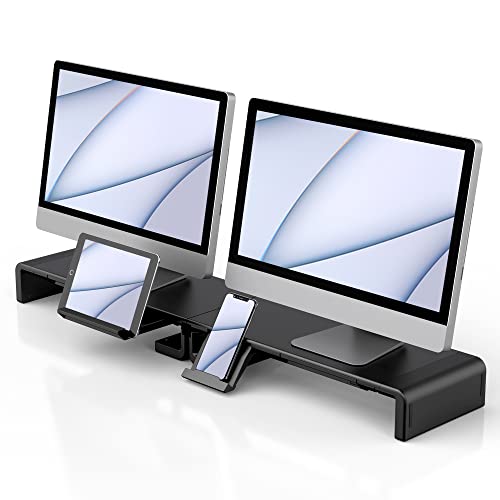 2 Pack Computer Monitor Stand, Klearlook Foldable Monitor Stand Riser, Height Adjustable Computer Stand, Monitor Riser Stand with Storage Drawer & Tablet Phone Stand for Computer, Desktop, Laptop (Black) - color: Black 2 Pack