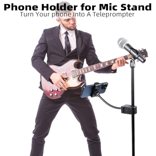 Mic Stand Phone Holder, Flexible Phone Mount with 7.9" Removable Gooseneck for Microphone Music Stand, 360°Adjustable Phone Holder for iPhone 16 Pro Max, 15 Plus, All Smartphones