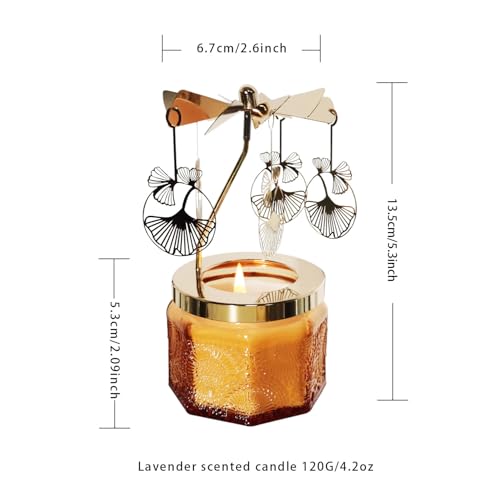 kingnero Lavender Scented Candle Carousel Rotary Candle Holder Spinning Tea Light Holder Birthday Gifts for Women, Mom, Wife, Girlfriend, Sister, Female Friends, (Ginkgo Leaf) - color: Ginkgo Leaf