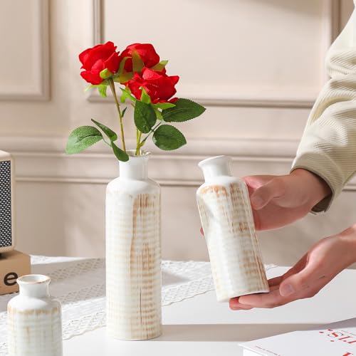 White Ceramic Vase Set of 3, Farmhouse Decor, Home Decorative Vase, Vases for Your Kitchen, Bedroom, Office, Living Room, Bathroom, & Shelf Centerpiece Table Decorations